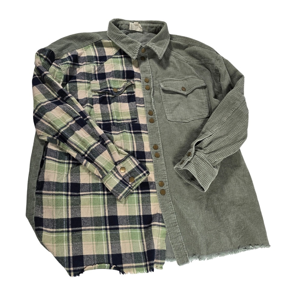 Oli & Hali Mens Large Green Corduroy Plaid Split Panel Shacket DS6162-2